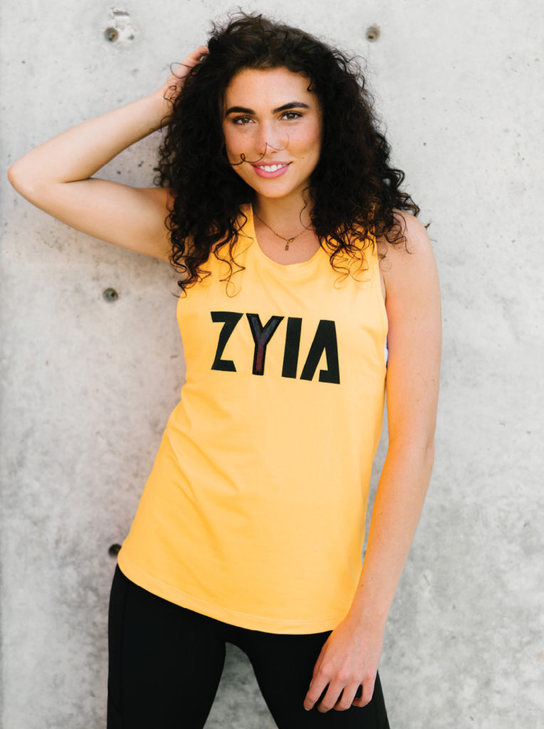 Zyia brand shirt on model